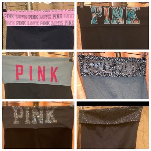 FOLDOVER VS PINK YOGA PANTS LEGGINGS FLARE WIDE FOLD OVER VINTAGE - Picture 2 of 11